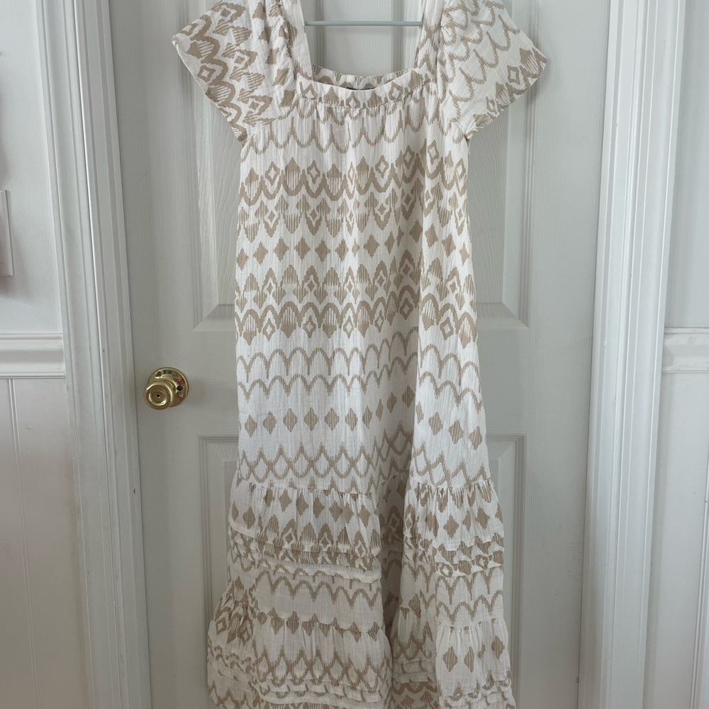 Sonoma Cream and Tan Printed Maxi Dress